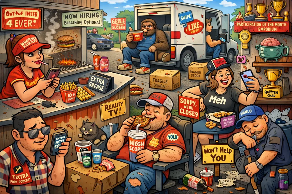 Cartoon Lazy American Work Ethic