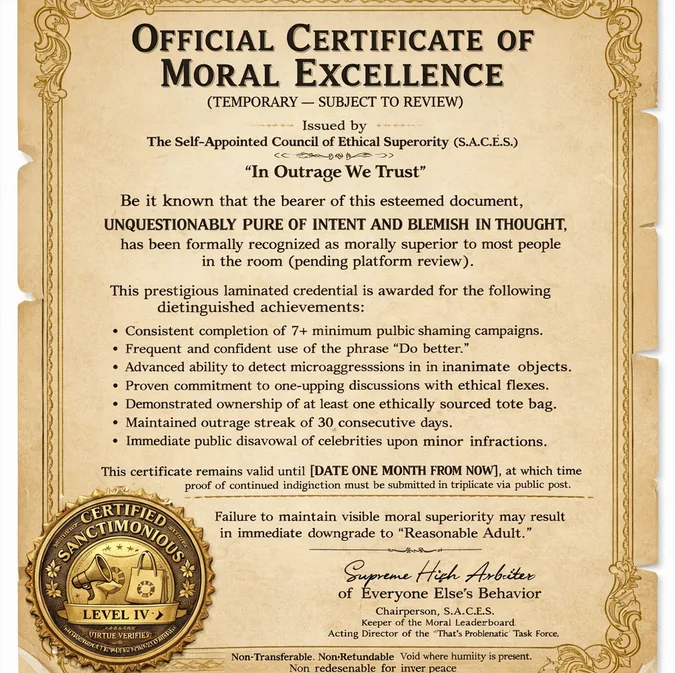 Official Certificate of Moral Excellence