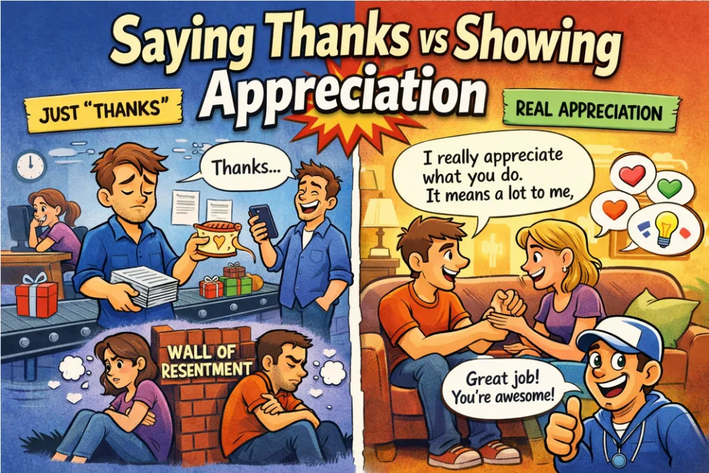 Saying thanks vs showing apprecation