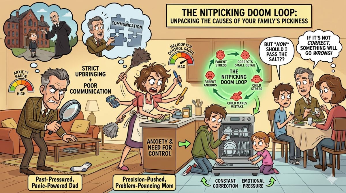 Nitpcking family culture cartoon