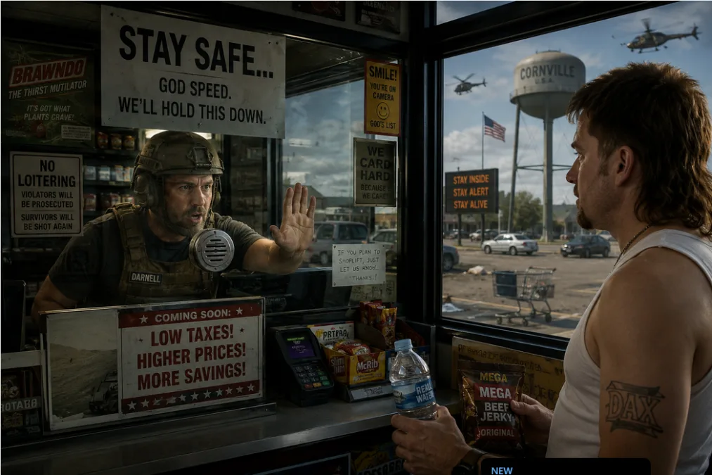 Stay safe retail clerk funny dystopia