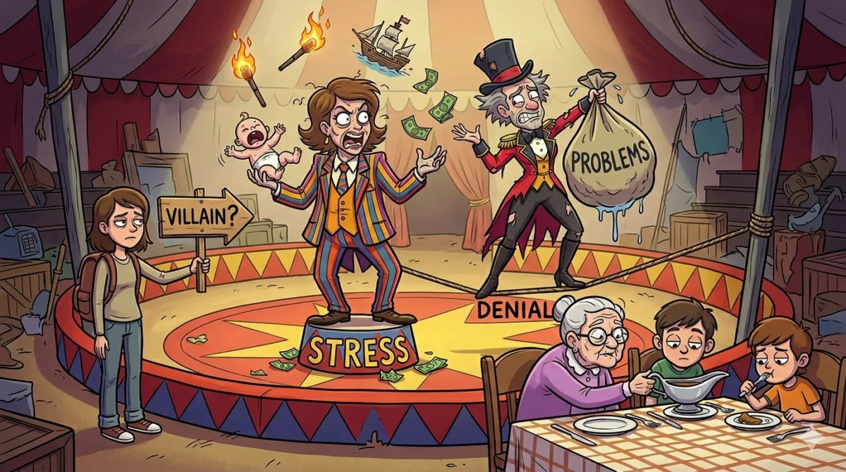 Dysfunctional family circus villian cartoon