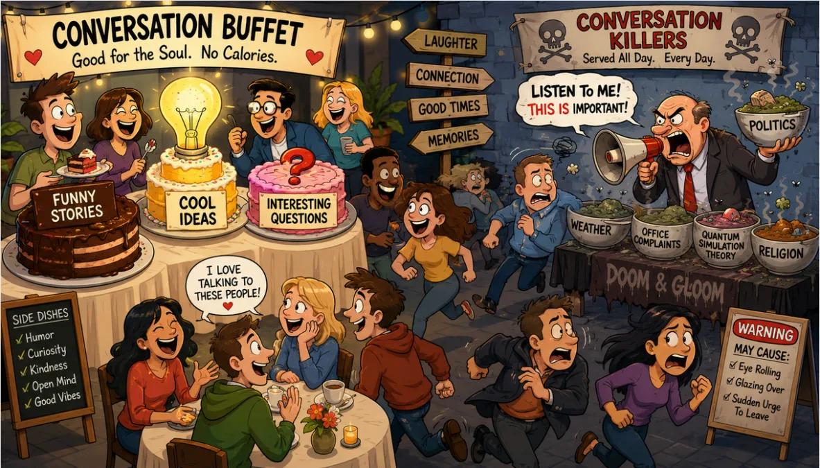 Good vs bad conversation skills cartoon