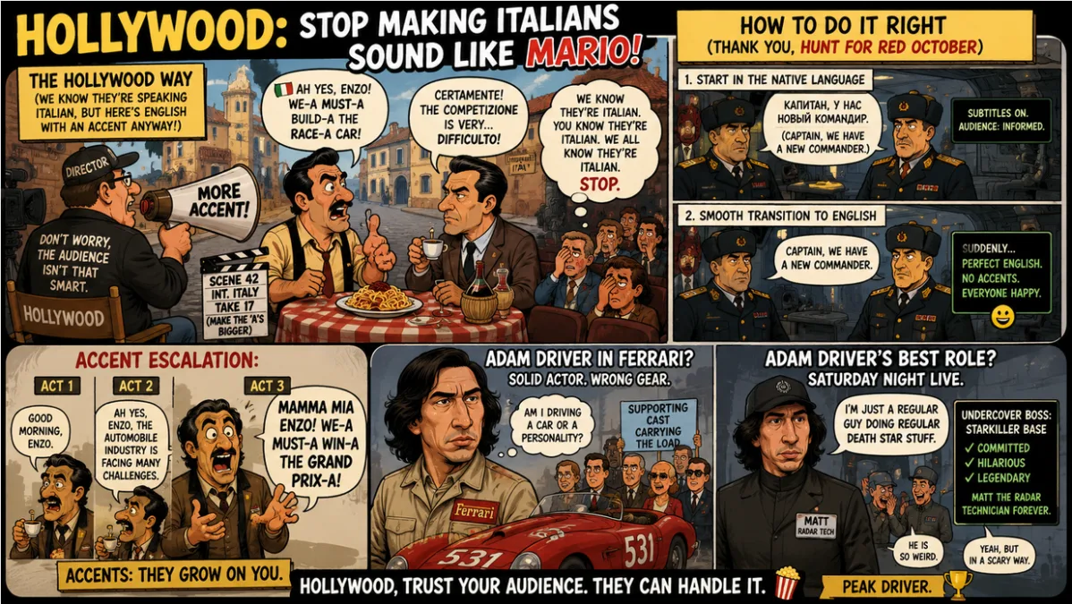 Silly italian accents ferrari driver movie cartoon