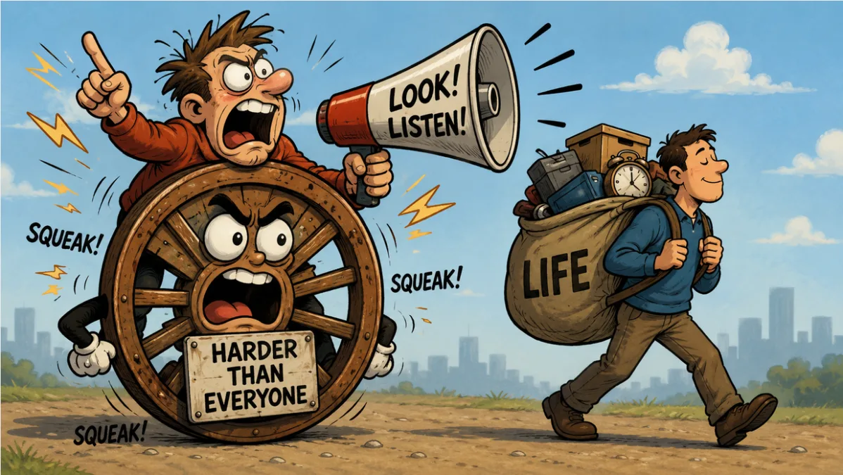Squeaky wheel syndrome funny cartoon
